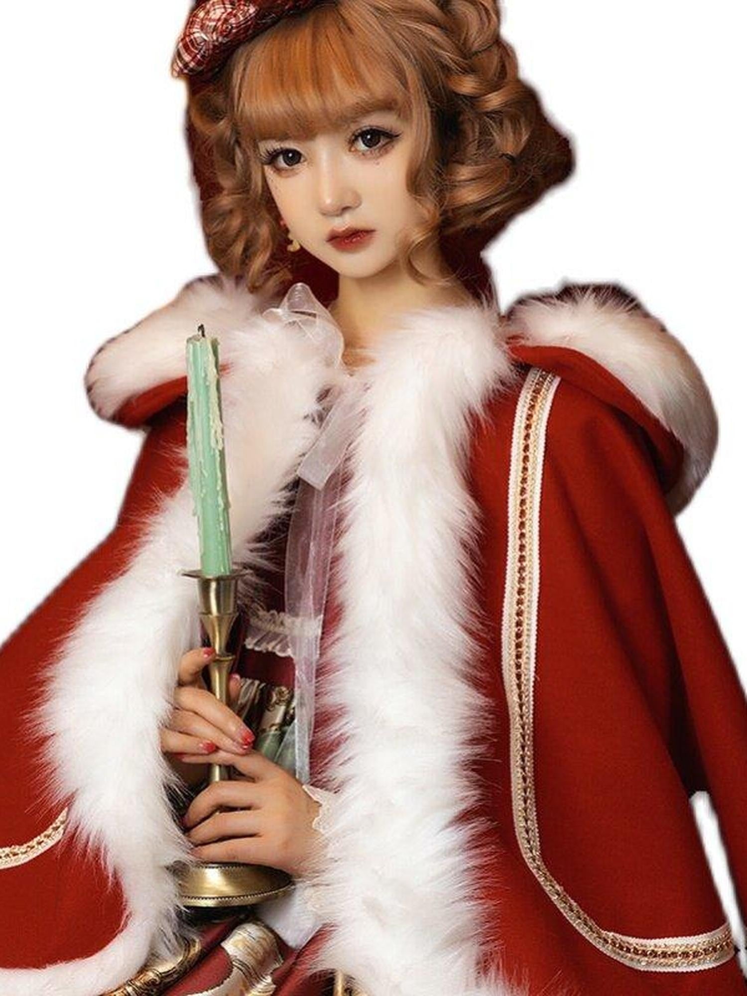 Cat little fairy White Fur Trim Doll Collar Women's Triacetate Blend Long Cloaks
