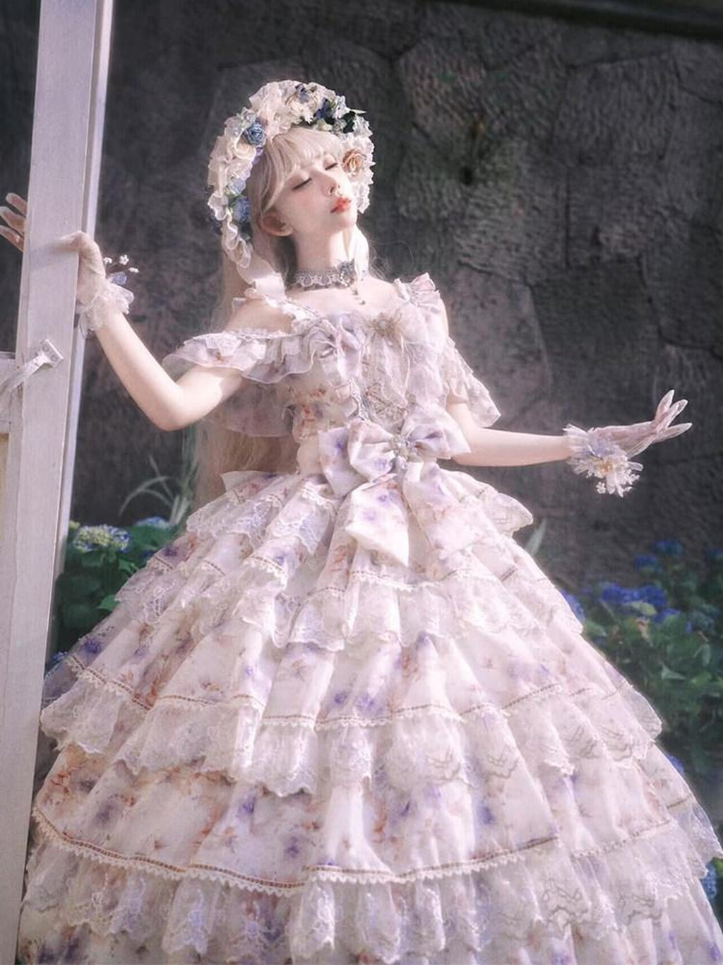 Cat little fairy Withered Leaf Blue Ornate Rose Princess Women's Chiffon Jsk / Jumper Skirts