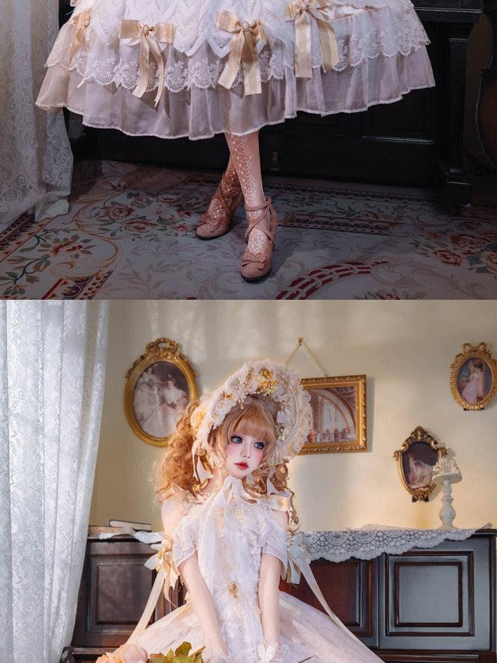 Cat little fairy Yellow Lolita Princess Women's Polyurethane Stretch Lining Jsk / Jumper Skirts