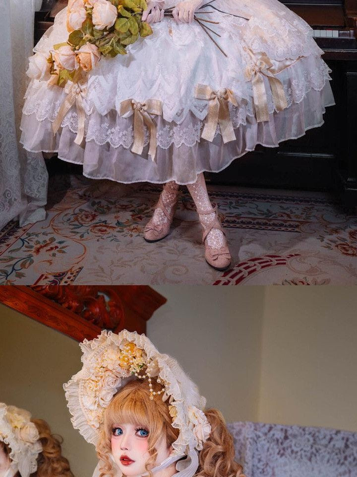 Cat little fairy Yellow Lolita Princess Women's Polyurethane Stretch Lining Jsk / Jumper Skirts