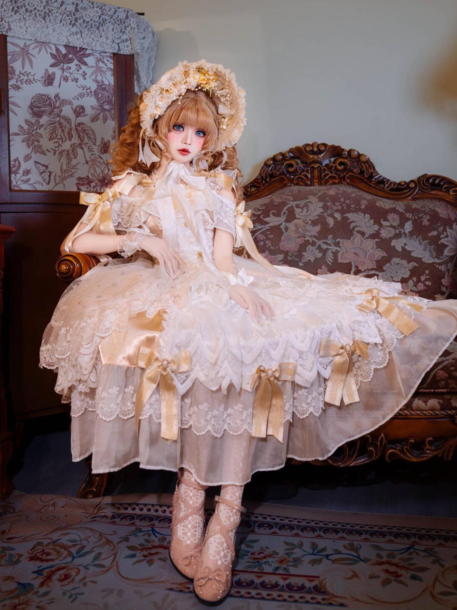 Cat little fairy Yellow Lolita Princess Women's Polyurethane Stretch Lining Jsk / Jumper Skirts