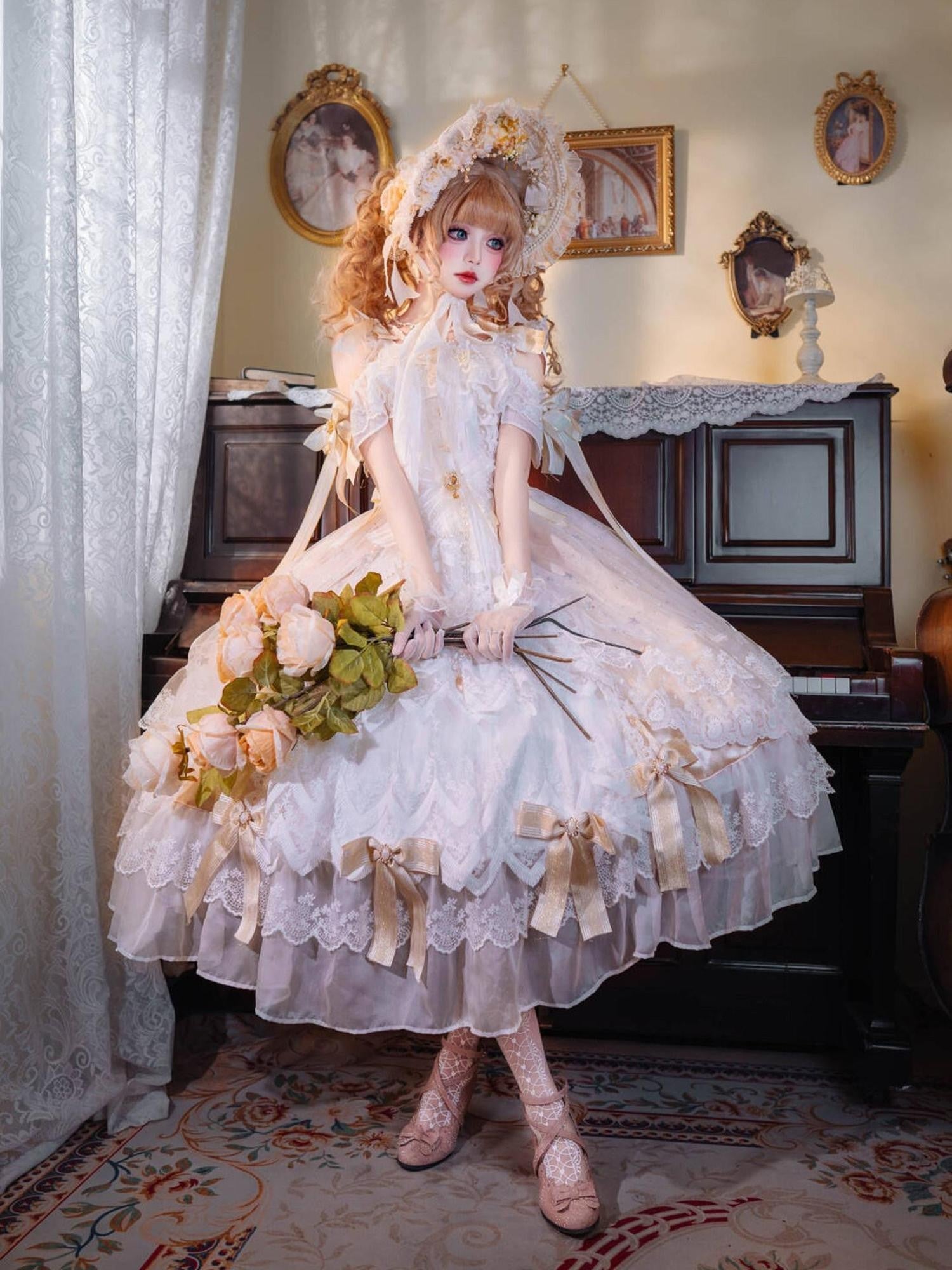 Cat little fairy Yellow Lolita Princess Women's Polyurethane Stretch Lining Jsk / Jumper Skirts