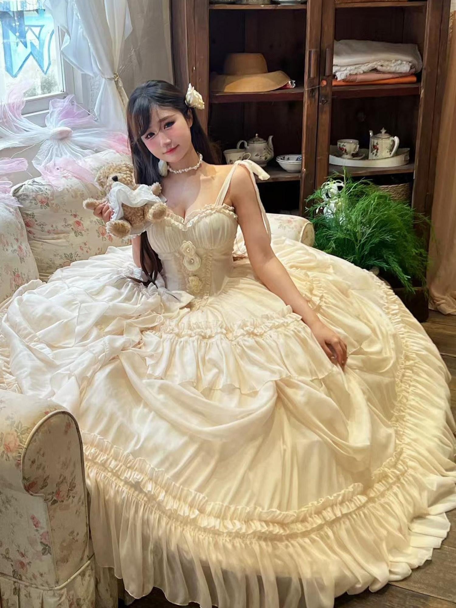 Diamond Sweetheart Antique Floral Ladylike Full Skirt Women's Other Material Jsk / Jumper Skirts