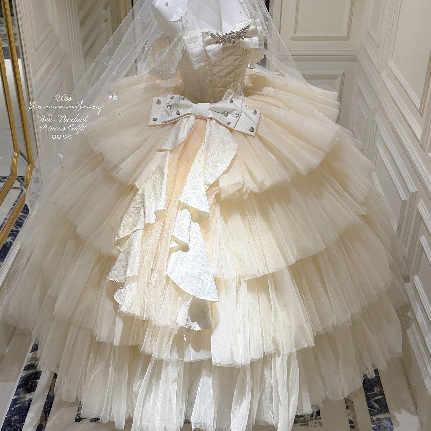 Diamond_Sweetheart_Apricot_Lace_Bow_Veil_Train_Long_Women's_Tulle_Jsk_/_Jumper_Skirts_1020449243993_MISSTT