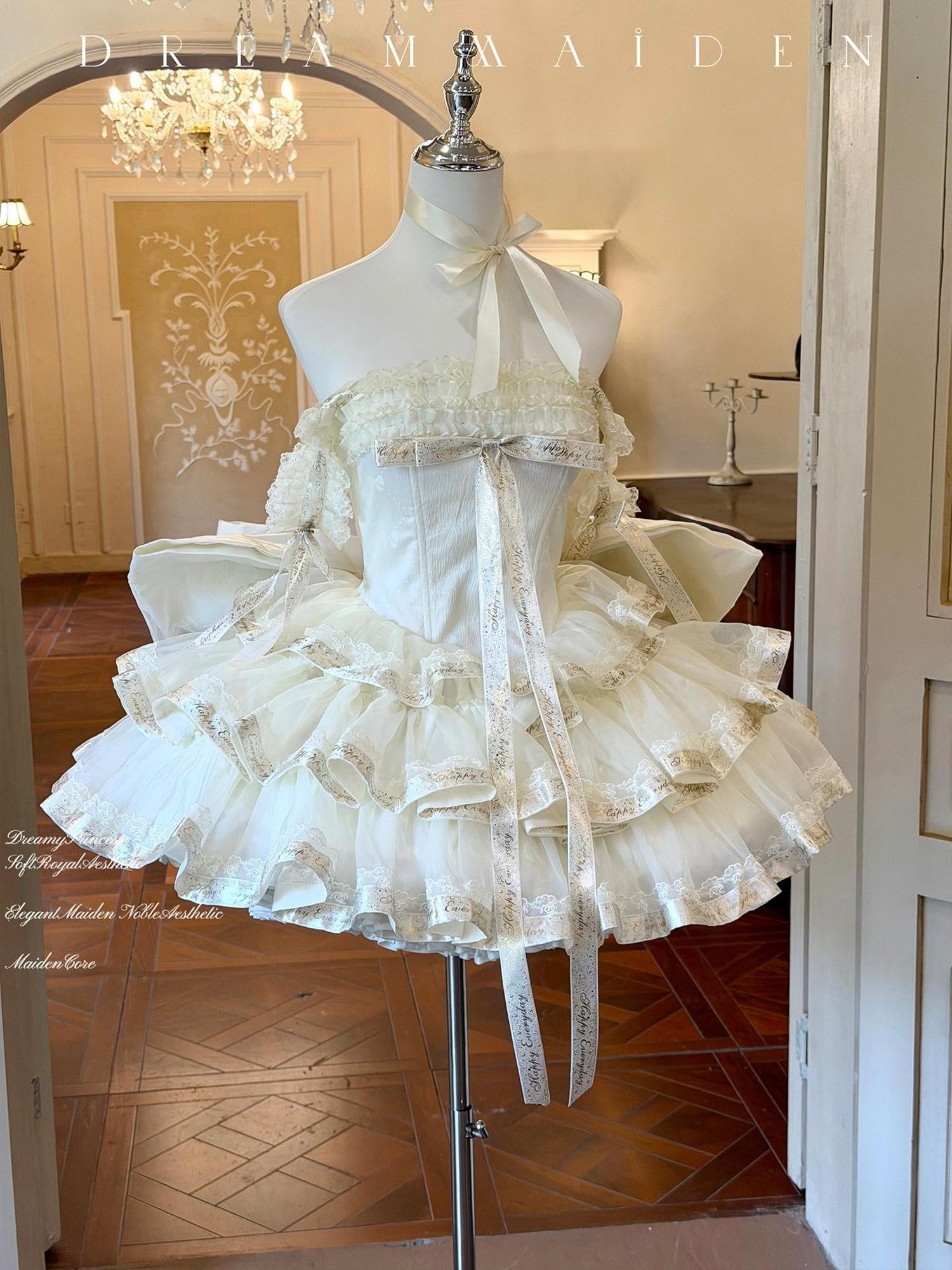 Diamond Sweetheart Apricot Princess Satin Ribbon Trailing Bow Women's Jsk / Jumper Skirts