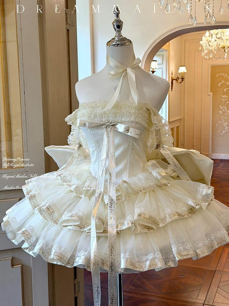 Diamond Sweetheart Apricot Princess Satin Ribbon Trailing Bow Women's Jsk / Jumper Skirts