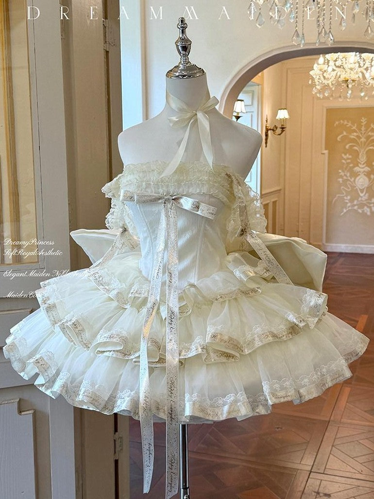 Diamond Sweetheart Apricot Princess Satin Ribbon Trailing Bow Women's Jsk / Jumper Skirts