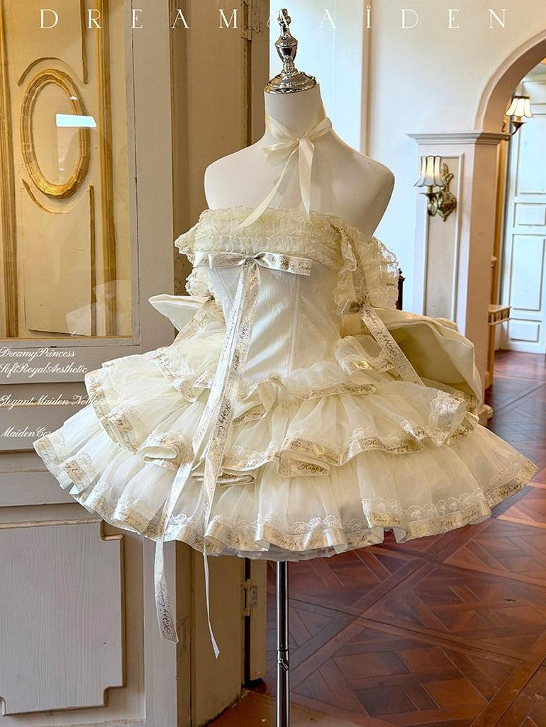 Diamond Sweetheart Apricot Princess Satin Ribbon Trailing Bow Women's Jsk / Jumper Skirts