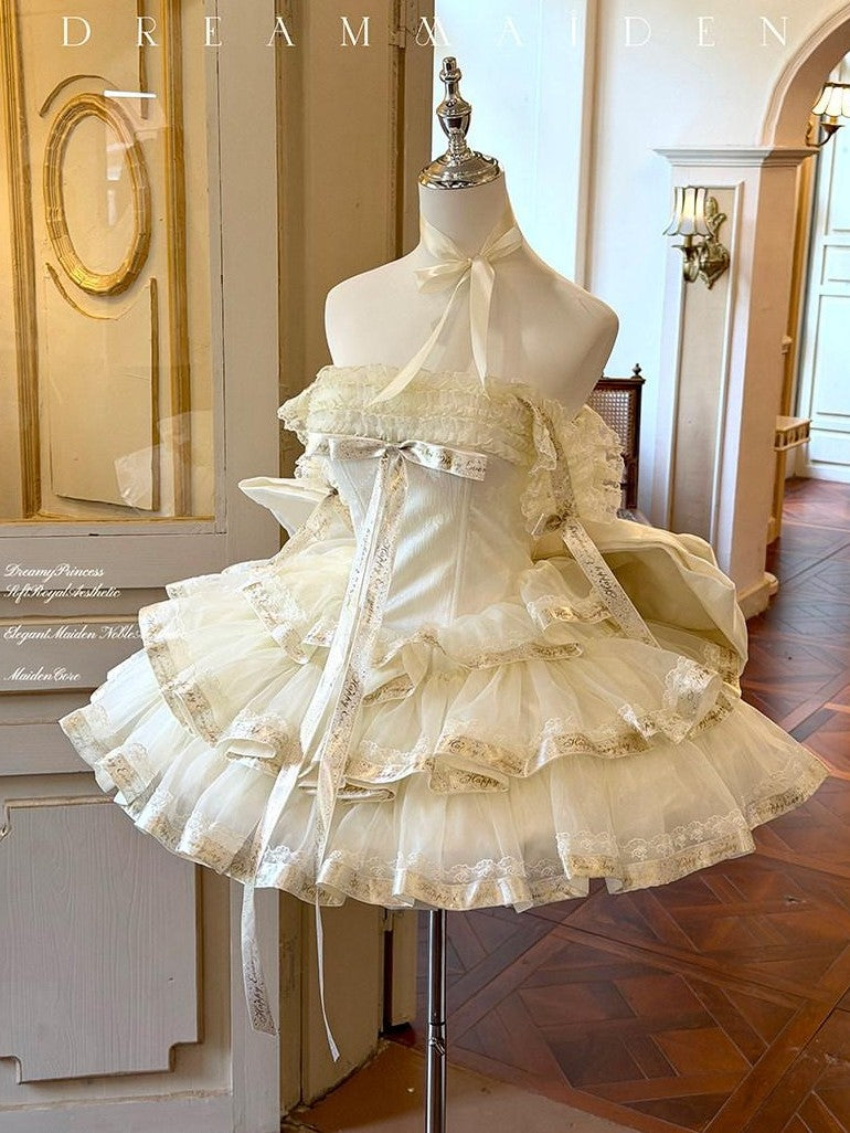 Diamond Sweetheart Apricot Princess Satin Ribbon Trailing Bow Women's Jsk / Jumper Skirts