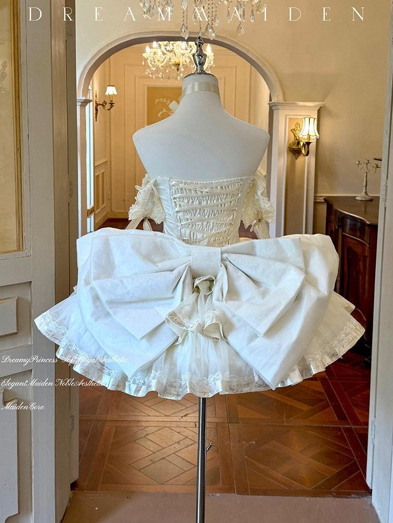 Diamond Sweetheart Apricot Princess Satin Ribbon Trailing Bow Women's Jsk / Jumper Skirts