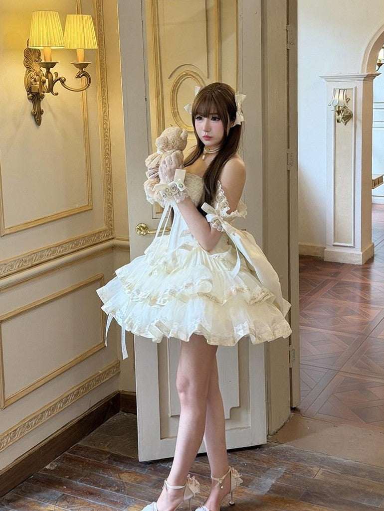 Diamond Sweetheart Apricot Princess Satin Ribbon Trailing Bow Women's Jsk / Jumper Skirts