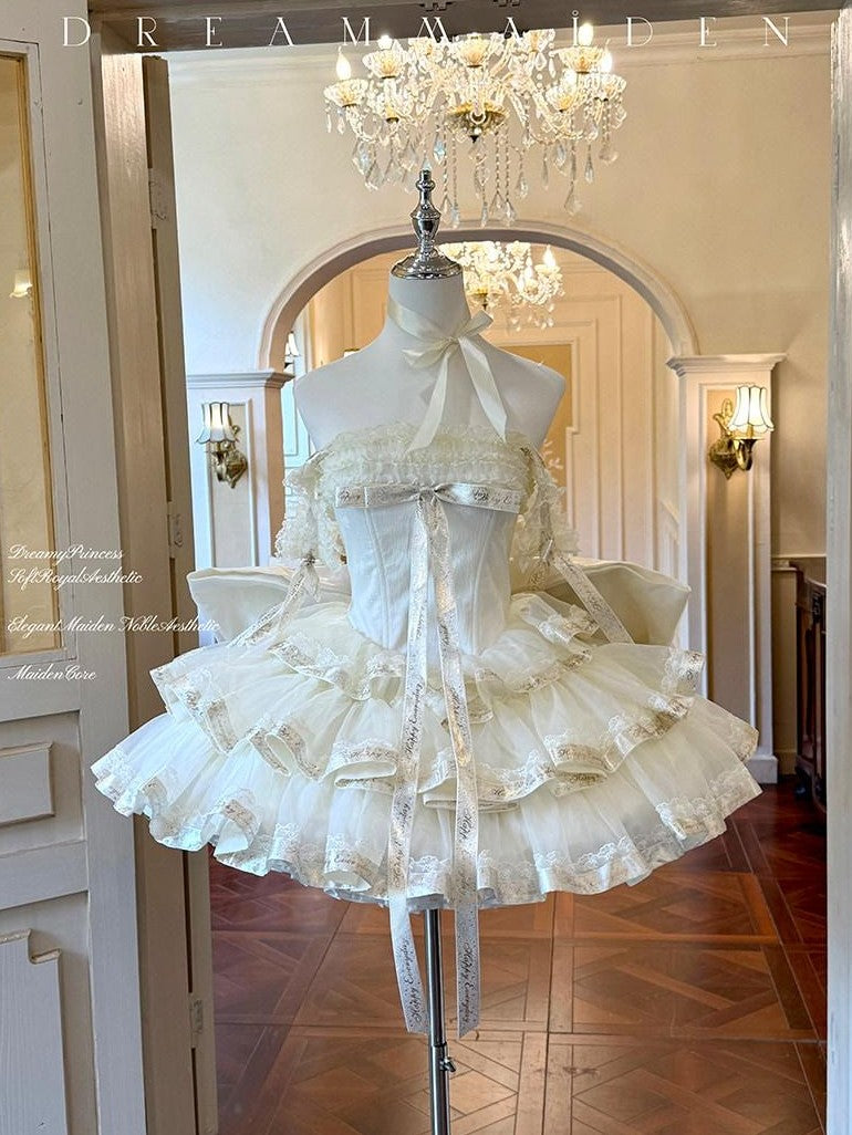Diamond Sweetheart Apricot Princess Satin Ribbon Trailing Bow Women's Jsk / Jumper Skirts