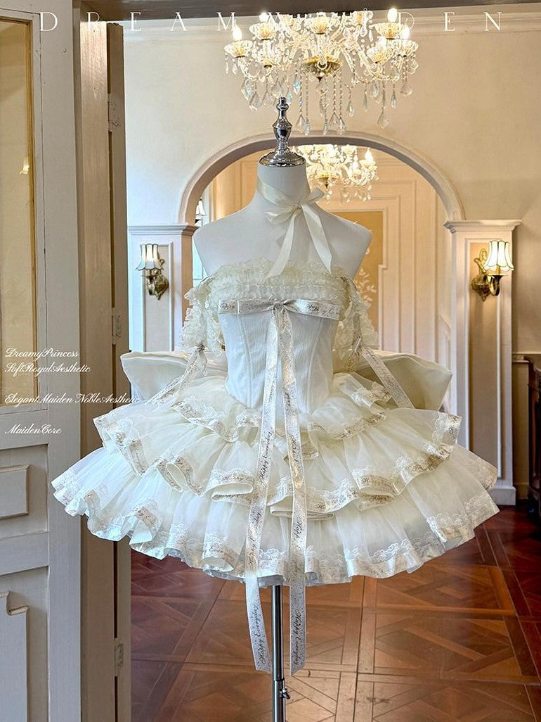Diamond Sweetheart Apricot Princess Satin Ribbon Trailing Bow Women's Jsk / Jumper Skirts