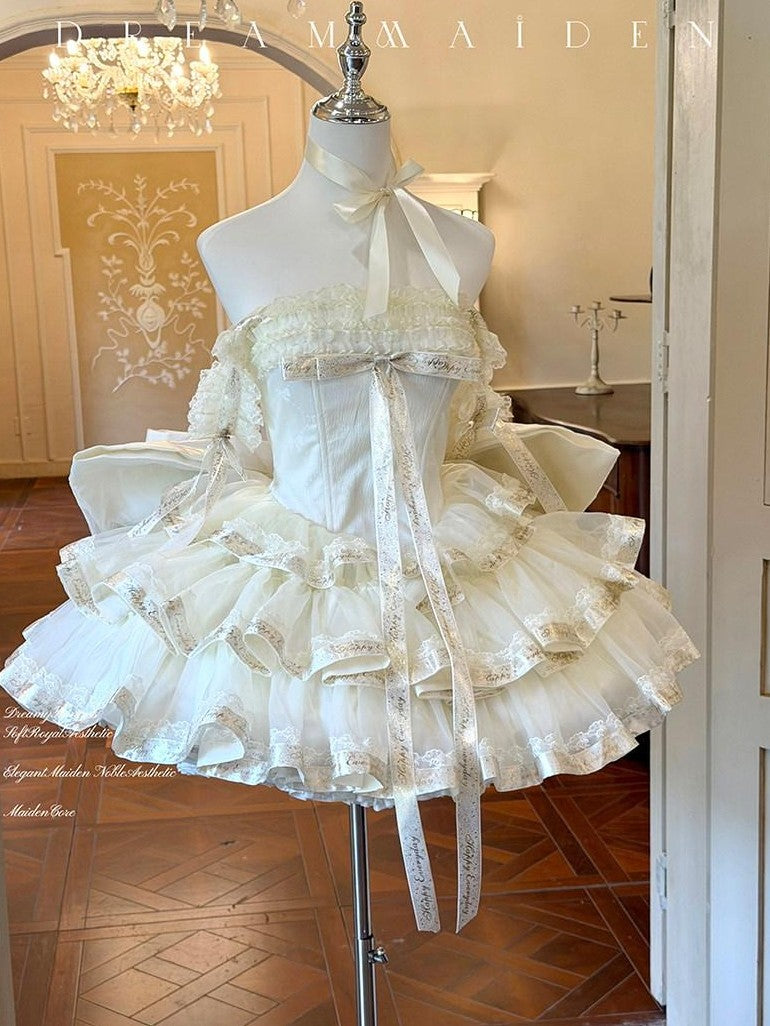 Diamond Sweetheart Apricot Princess Satin Ribbon Trailing Bow Women's Jsk / Jumper Skirts