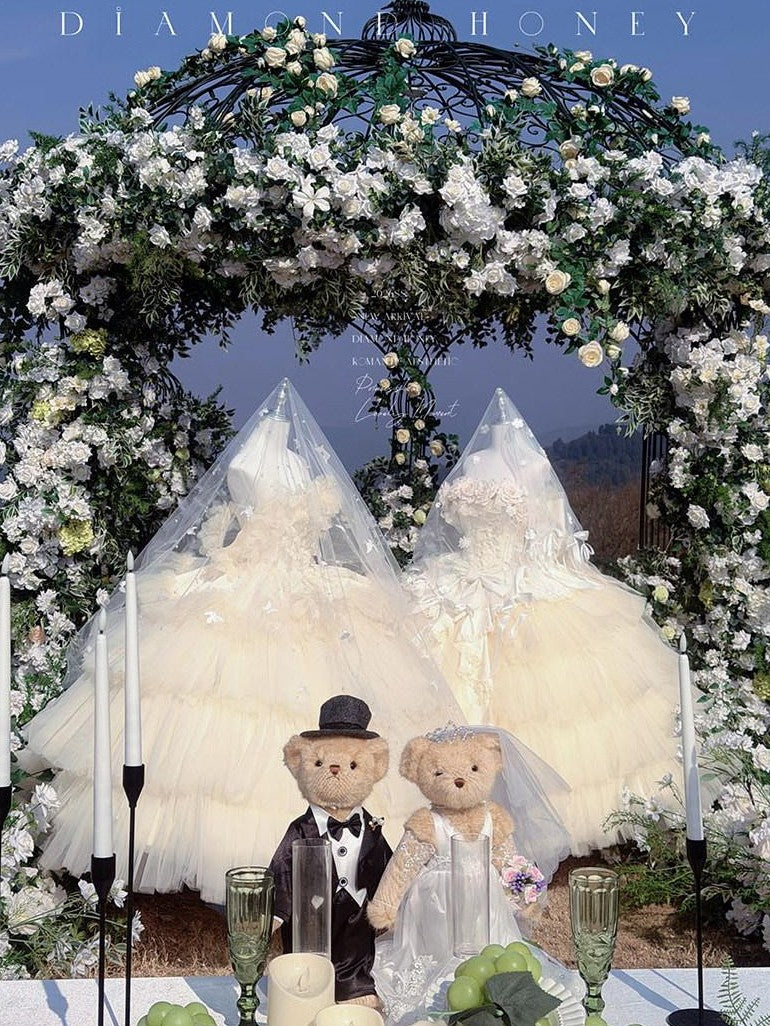 Diamond Sweetheart Apricot Rose Tulle Lace Shawl Bow Train Women's Jsk / Jumper Skirts