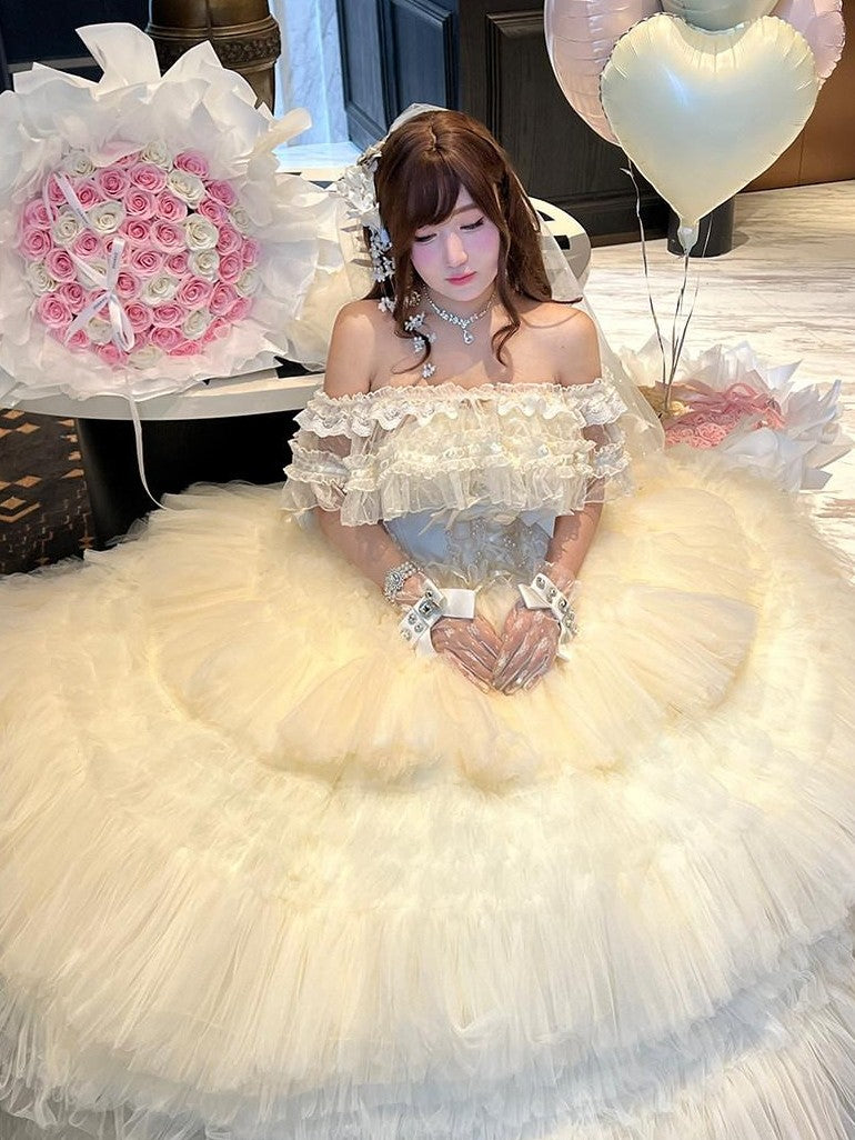 Diamond Sweetheart Apricot Tie Strap Lace Princess Midi Women's Jsk / Jumper Skirts