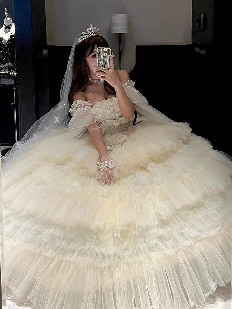 Diamond Sweetheart Apricot Tie Strap Lace Princess Midi Women's Jsk / Jumper Skirts