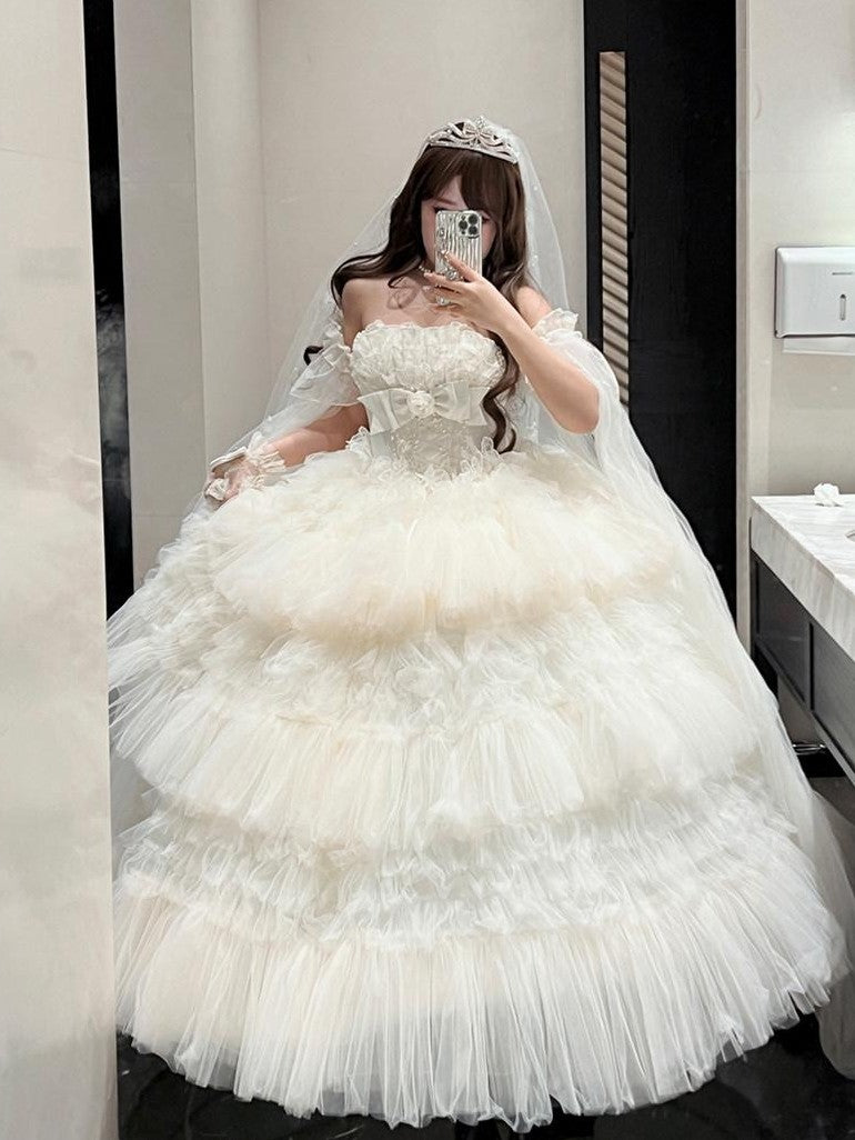 Diamond Sweetheart Apricot Tie Strap Lace Princess Midi Women's Jsk / Jumper Skirts