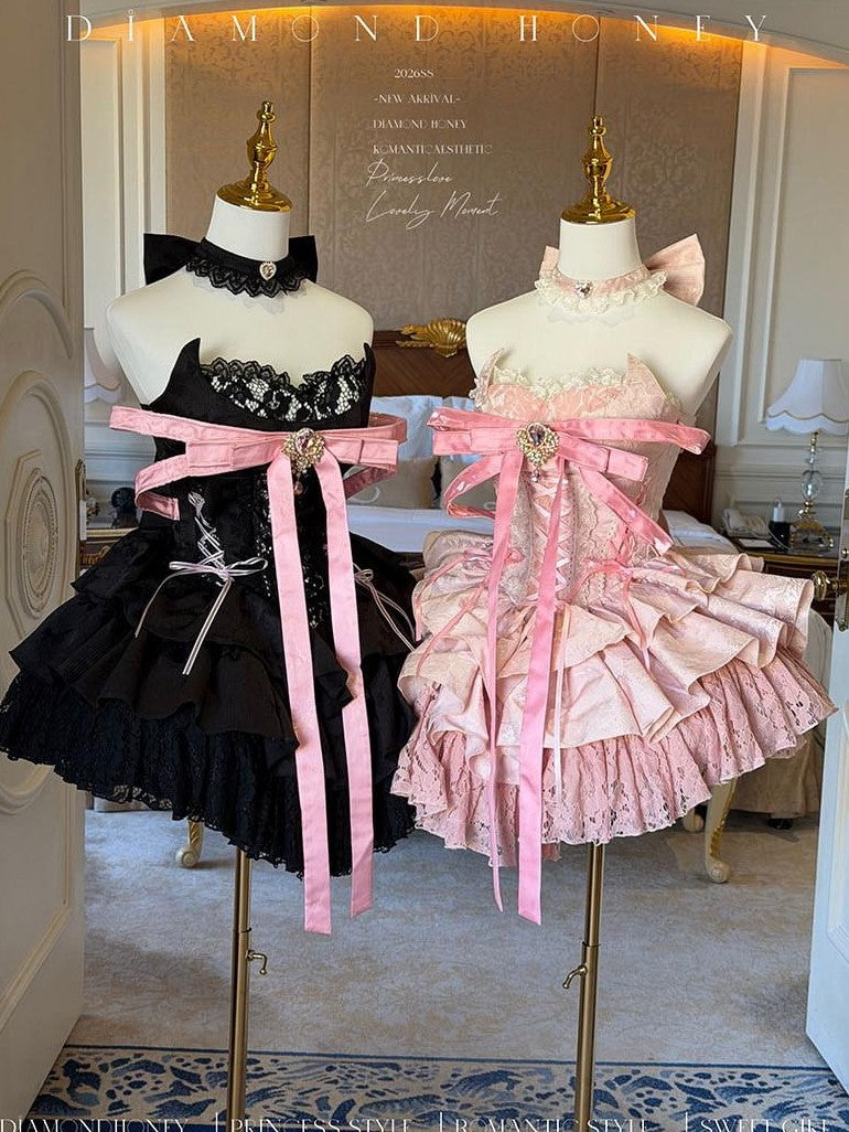 Diamond Sweetheart Ballet Bow Neck Princess Short Party Women's Jsk / Jumper Skirts