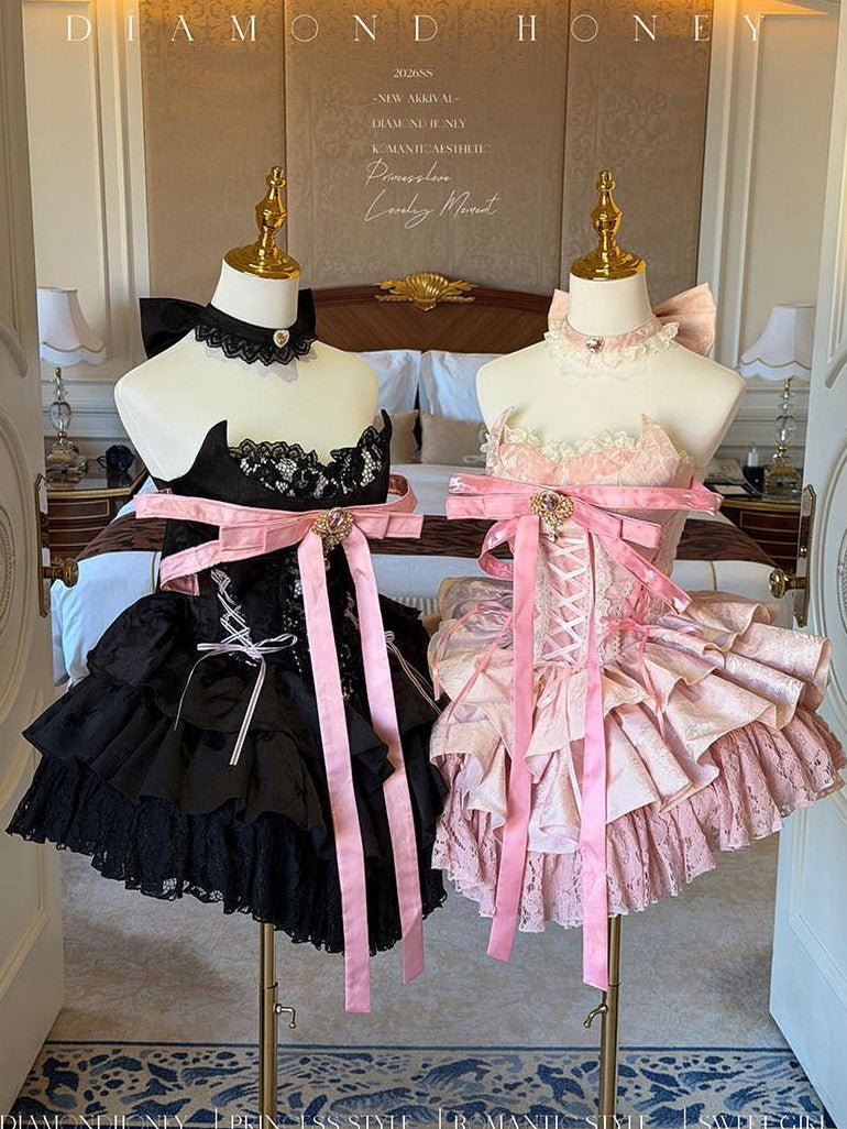 Diamond Sweetheart Ballet Bow Neck Princess Short Party Women's Jsk / Jumper Skirts