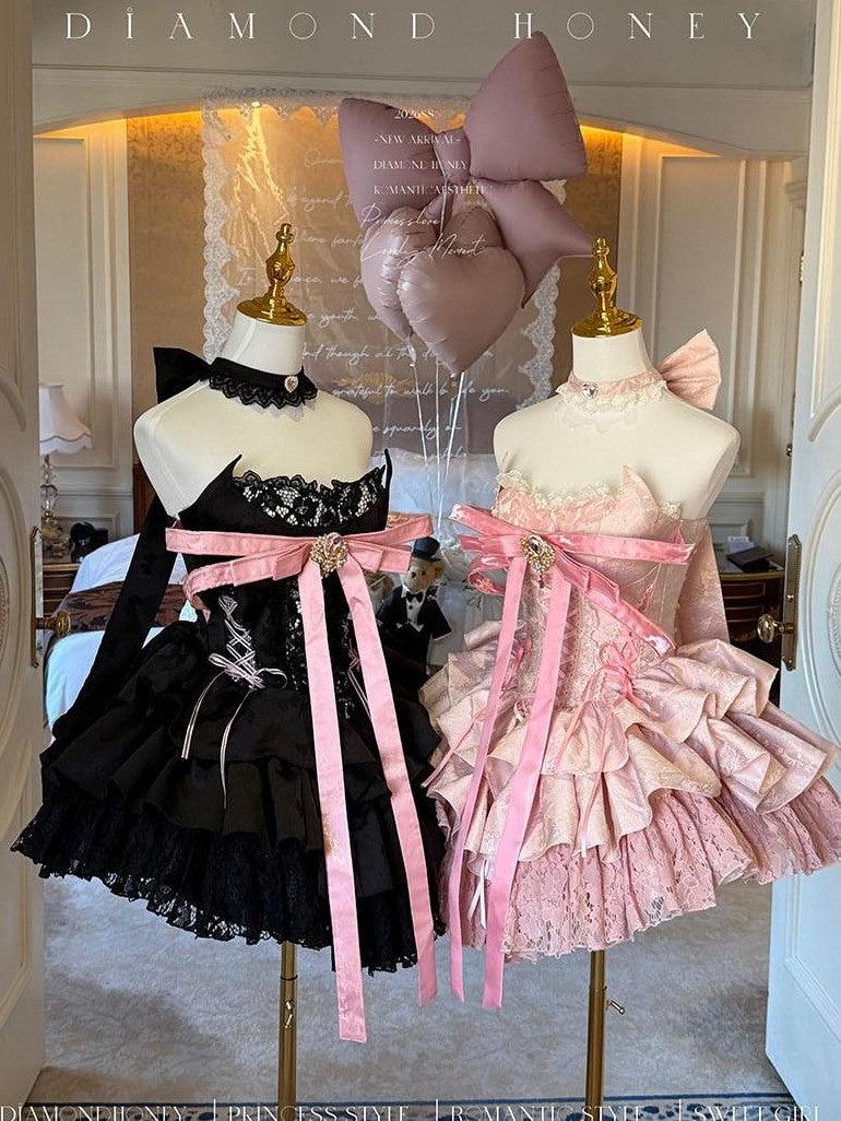 Diamond Sweetheart Ballet Bow Neck Princess Short Party Women's Jsk / Jumper Skirts