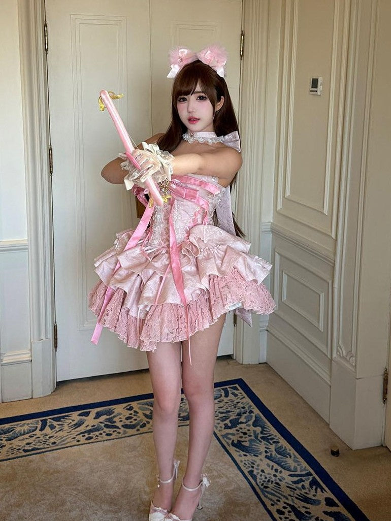 Diamond Sweetheart Ballet Bow Neck Princess Short Party Women's Jsk / Jumper Skirts
