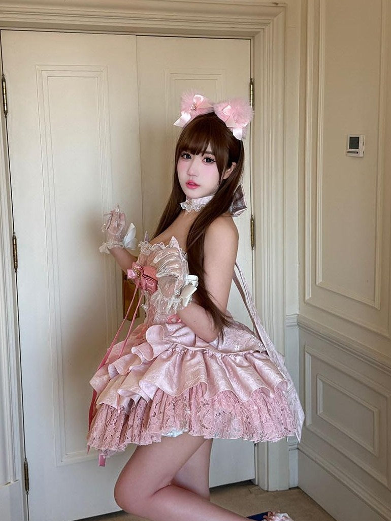 Diamond Sweetheart Ballet Bow Neck Princess Short Party Women's Jsk / Jumper Skirts