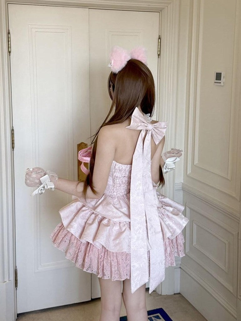 Diamond Sweetheart Ballet Bow Neck Princess Short Party Women's Jsk / Jumper Skirts