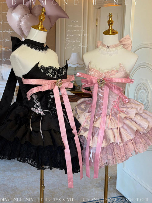 Diamond Sweetheart Ballet Bow Neck Princess Short Party Women's Jsk / Jumper Skirts