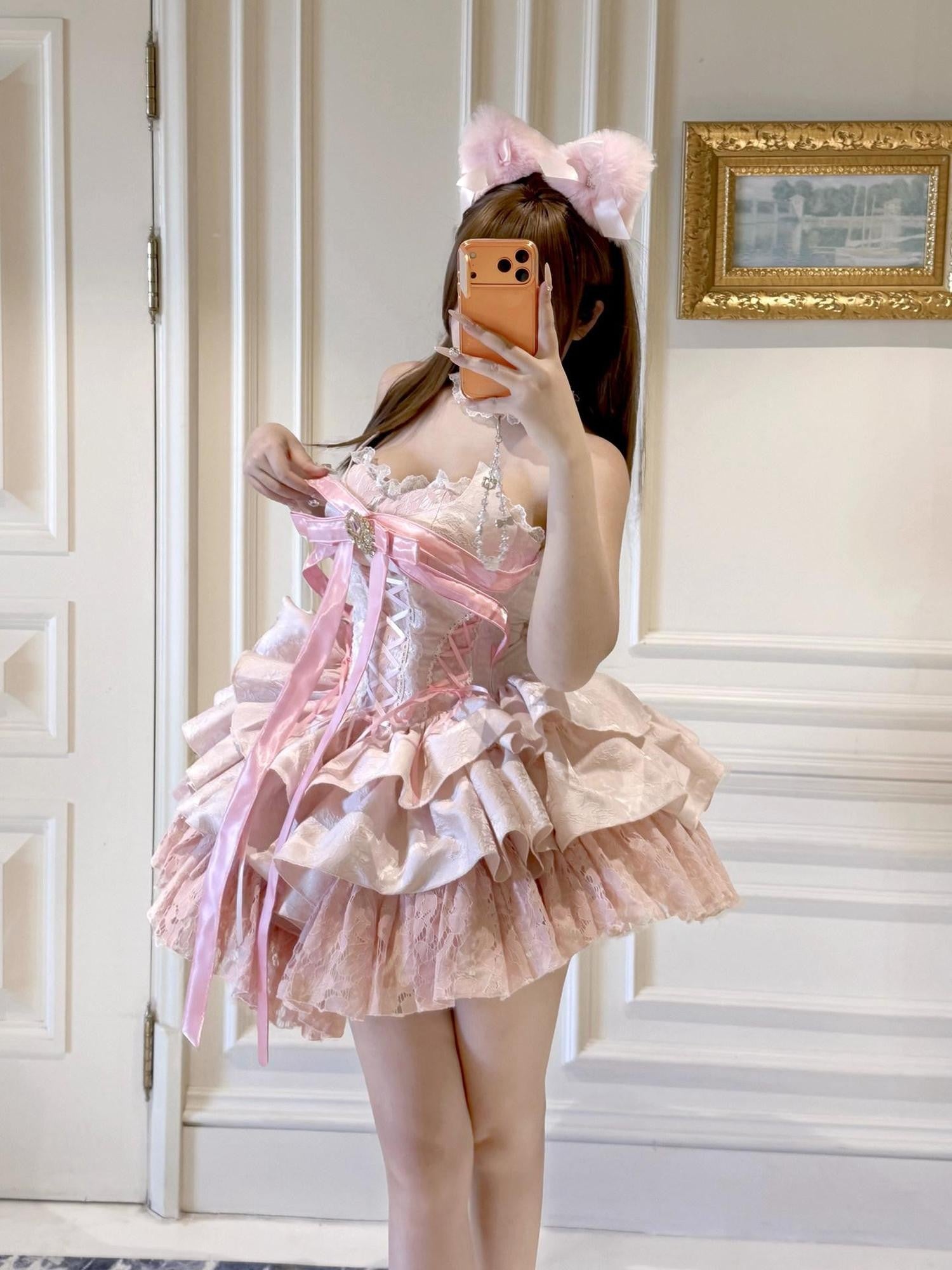 Diamond Sweetheart Ballet Bow Neck Princess Short Party Women's Jsk / Jumper Skirts