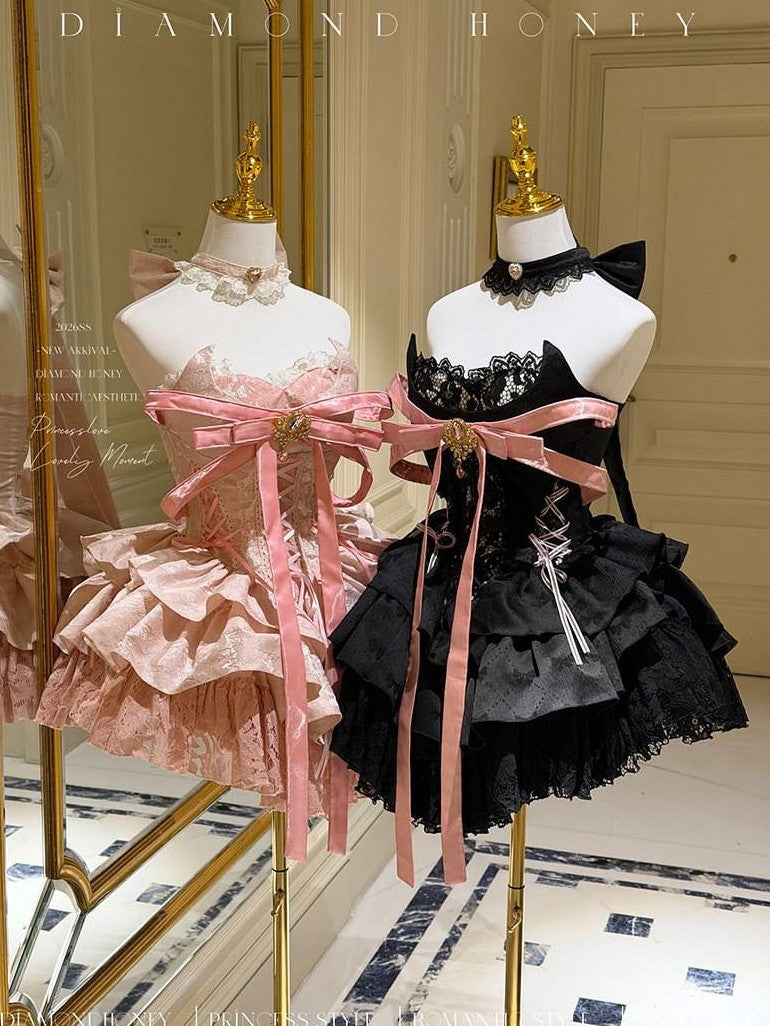 Diamond Sweetheart Ballet Bow Neck Princess Short Party Women's Jsk / Jumper Skirts