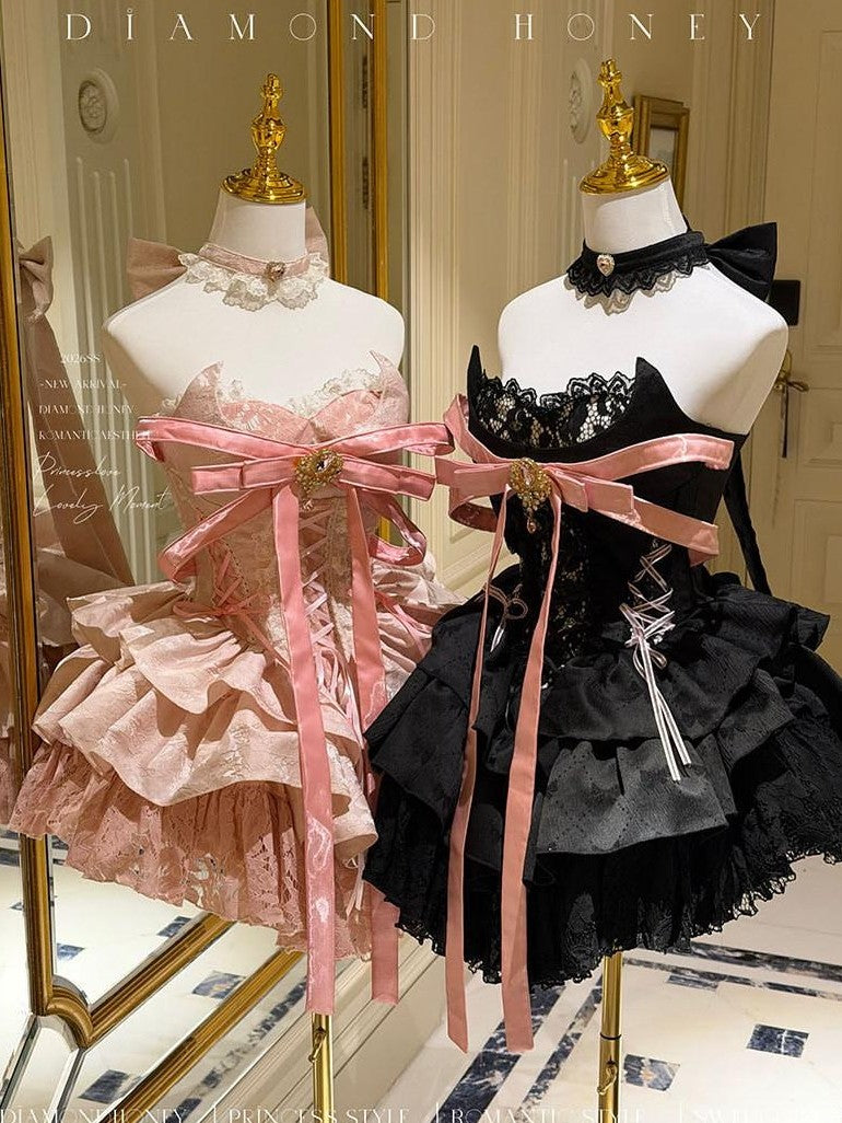 Diamond Sweetheart Ballet Bow Neck Princess Short Party Women's Jsk / Jumper Skirts