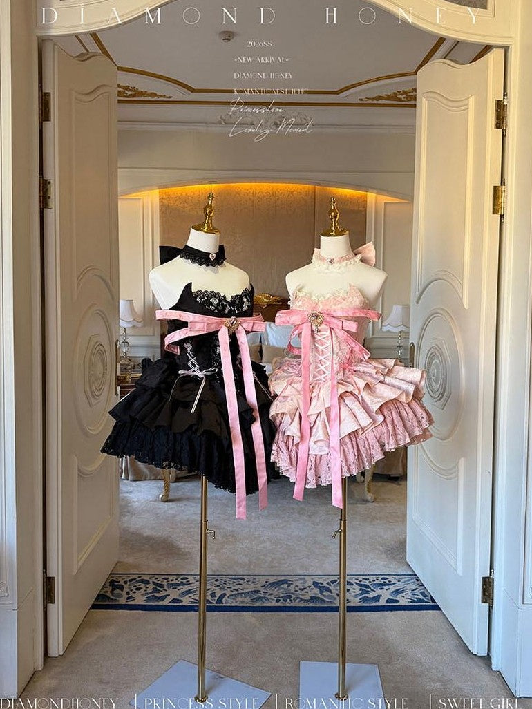 Diamond Sweetheart Ballet Bow Neck Princess Short Party Women's Jsk / Jumper Skirts