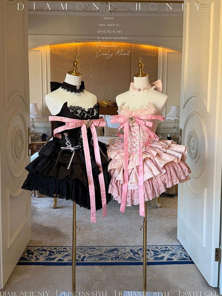Diamond Sweetheart Ballet Bow Neck Princess Short Party Women's Jsk / Jumper Skirts