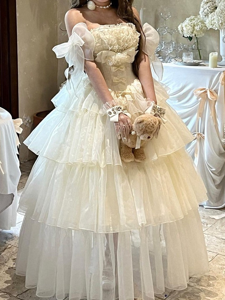 Diamond Sweetheart Beige Lace Up Princess High Waist Strapless Women's Op / One Piece Dresses