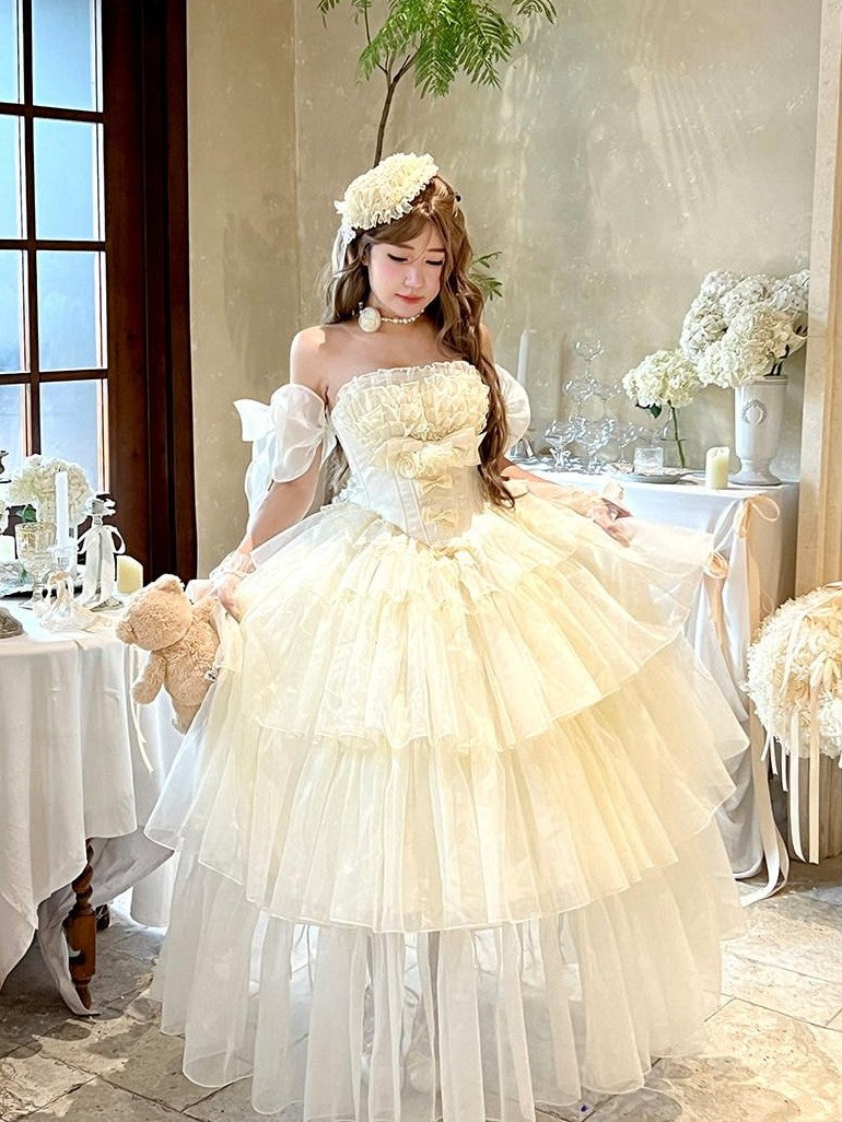 Diamond Sweetheart Beige Lace Up Princess High Waist Strapless Women's Op / One Piece Dresses