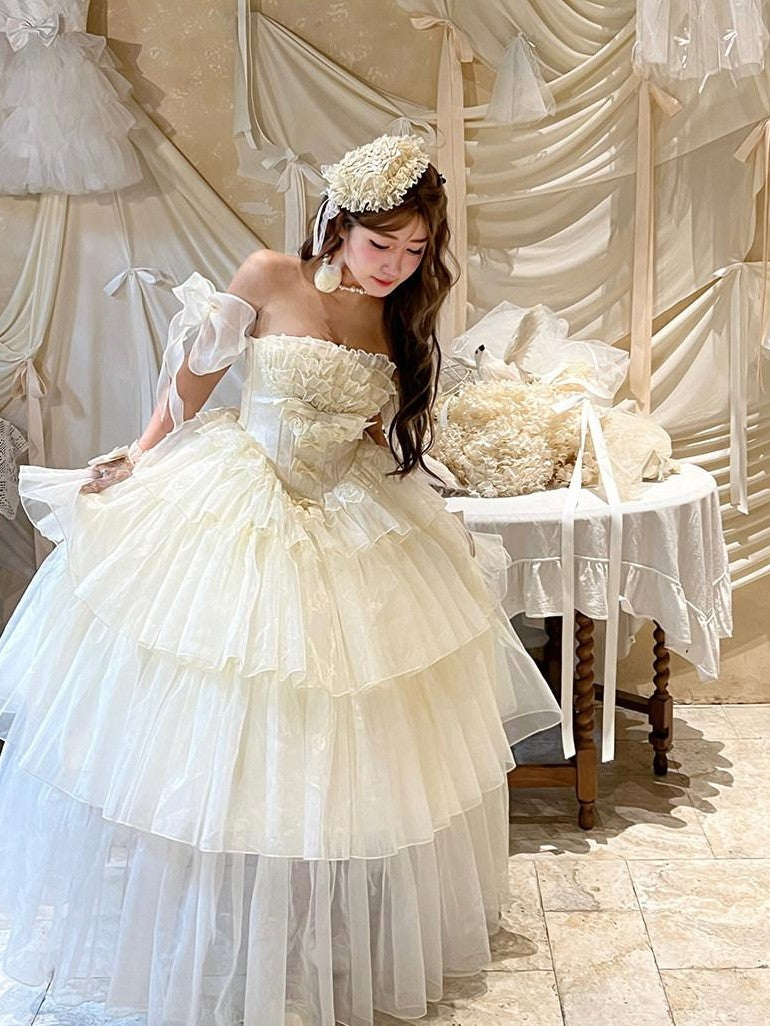 Diamond Sweetheart Beige Lace Up Princess High Waist Strapless Women's Op / One Piece Dresses