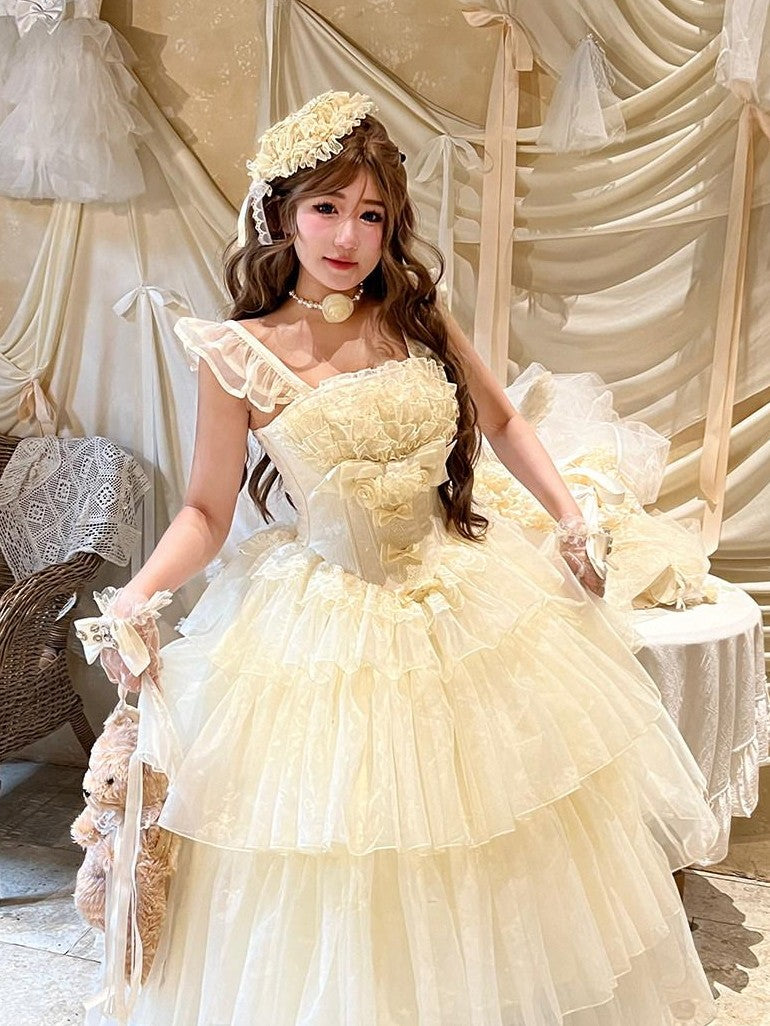Diamond Sweetheart Beige Lace Up Princess High Waist Strapless Women's Op / One Piece Dresses