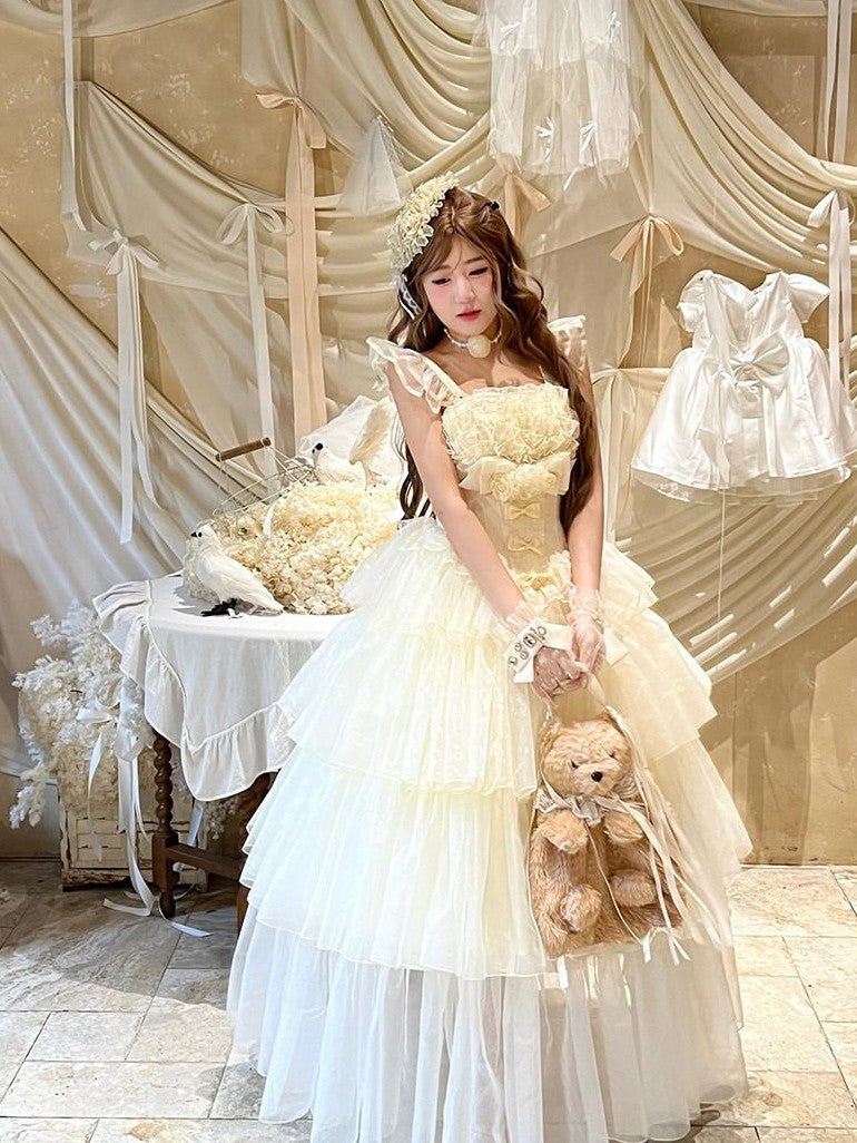 Diamond Sweetheart Beige Lace Up Princess High Waist Strapless Women's Op / One Piece Dresses