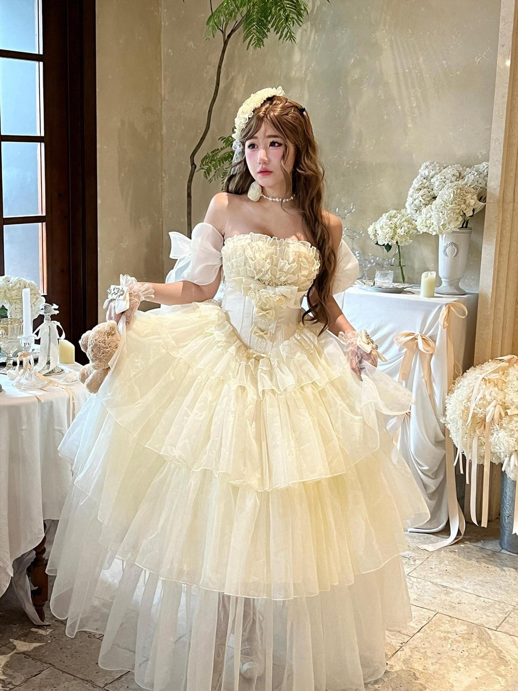 Diamond Sweetheart Beige Lace Up Princess High Waist Strapless Women's Op / One Piece Dresses