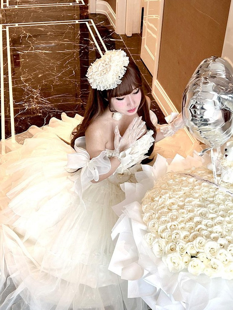 Diamond Sweetheart Beige Lace Up Princess High Waist Strapless Women's Op / One Piece Dresses