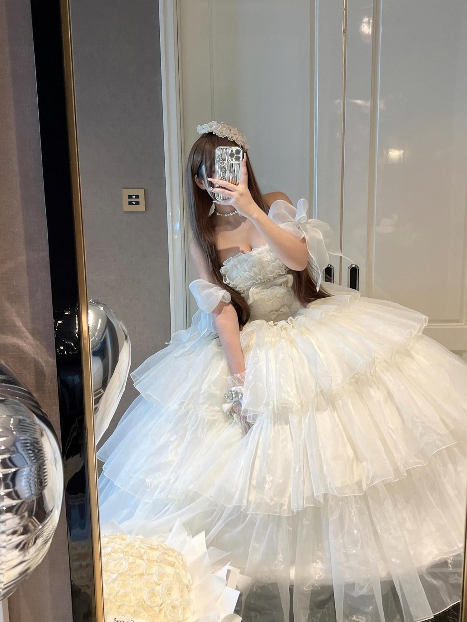 Diamond Sweetheart Beige Lace Up Princess High Waist Strapless Women's Op / One Piece Dresses