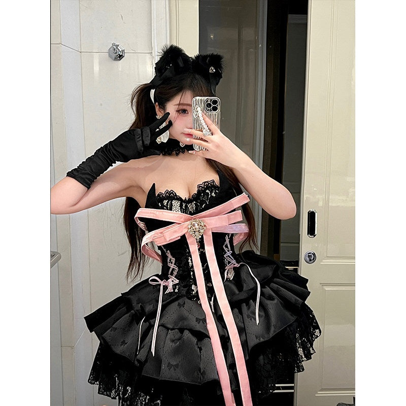 Diamond_Sweetheart_Black_Pink_Neck_Bow_Ballet_Princess_Women's_Jsk_/_Jumper_Skirts_897260814008_MISSTT