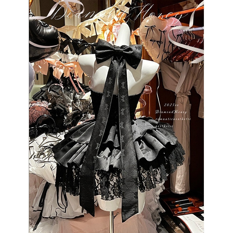 Diamond_Sweetheart_Black_Pink_Neck_Bow_Ballet_Princess_Women's_Jsk_/_Jumper_Skirts_897260814008_MISSTT