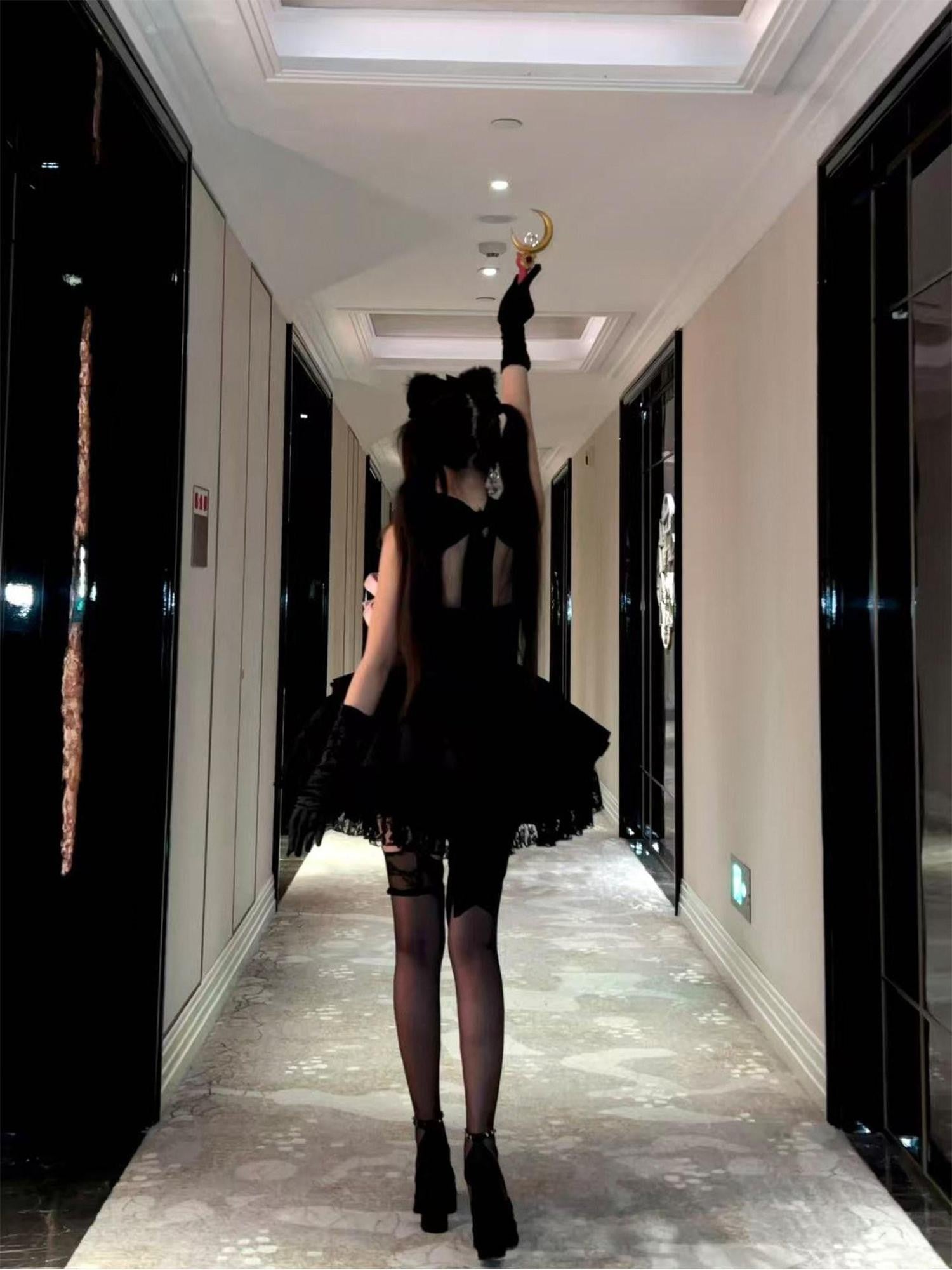Diamond Sweetheart Black Pink Neck Bow Ballet Princess Women's Jsk / Jumper Skirts