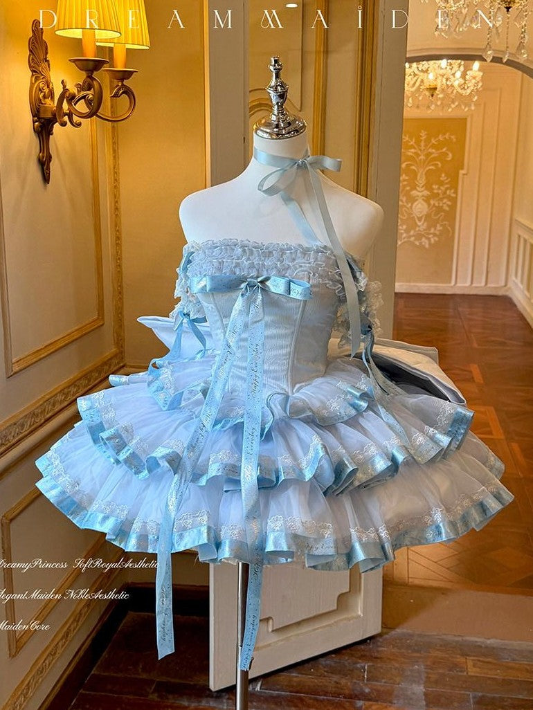 Diamond Sweetheart Blue Satin Ribbon Trailing Bow Princess Women's Jsk / Jumper Skirts
