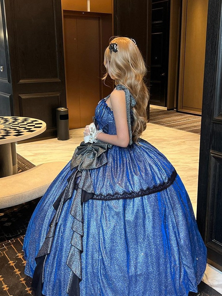 Diamond Sweetheart Blue Starry Print Back Bow Long Maxi Women's Jsk / Jumper Skirts