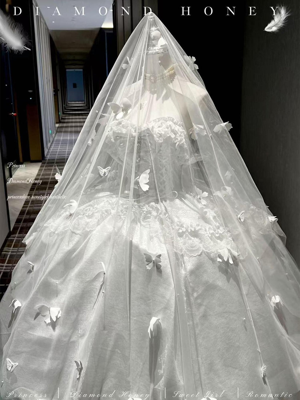 Diamond Sweetheart Butterfly Veil Romantic Ceremony Women's Jsk / Jumper Skirts