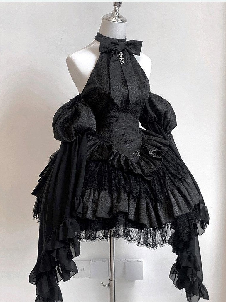 Diamond Sweetheart Dark Snake Print Backless Elegant Slimming Women's Jsk / Jumper Skirts