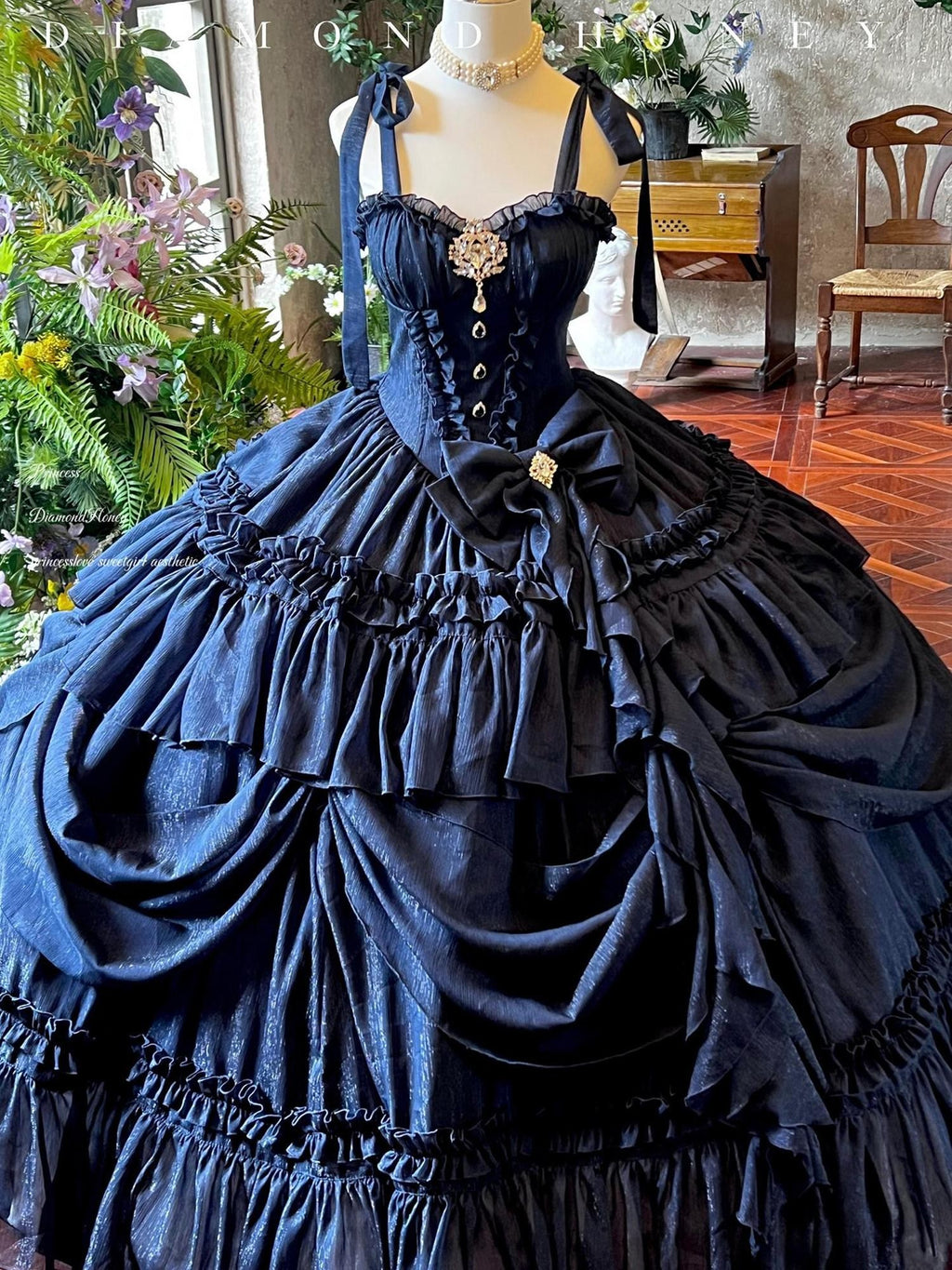 Diamond Sweetheart Deep Blue Heavy Embellished Full Skirt Women's Polyester Jsk / Jumper Skirts